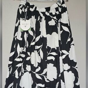 Kate Spade Black and White Floral Midi Skirt